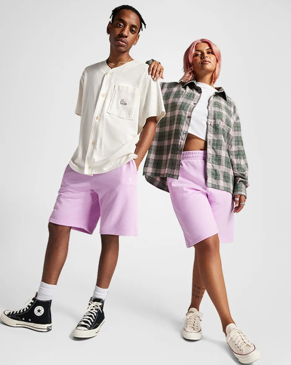 Converse Pantaloni E Shorts<Go-To Embroidered Star Chevron Standard Fit Fleece Short Lilla polvere di stelle