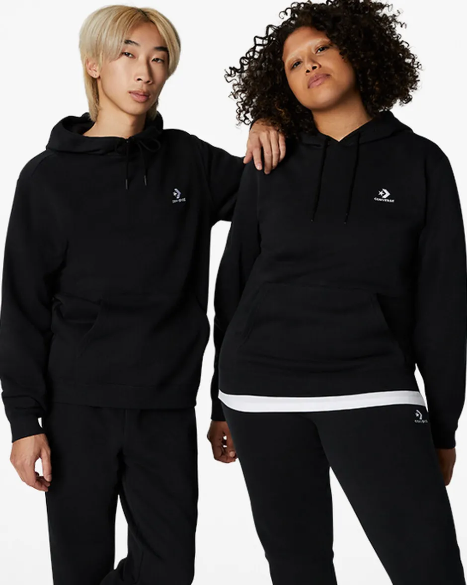 Converse Maglie E T-Shirt|Giacche E Felpe<Go-To Embroidered Star Chevron Standard Fit Fleece Hoodie Nero Converse