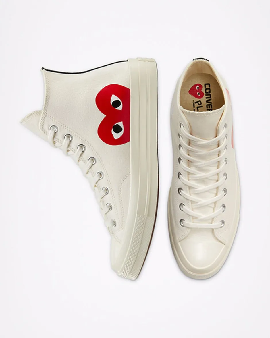 Converse Modelli Alti|Modelli Alti<x Comme des Garçons PLAY Chuck 70 Bianco latte/Bianco/High Risk Red