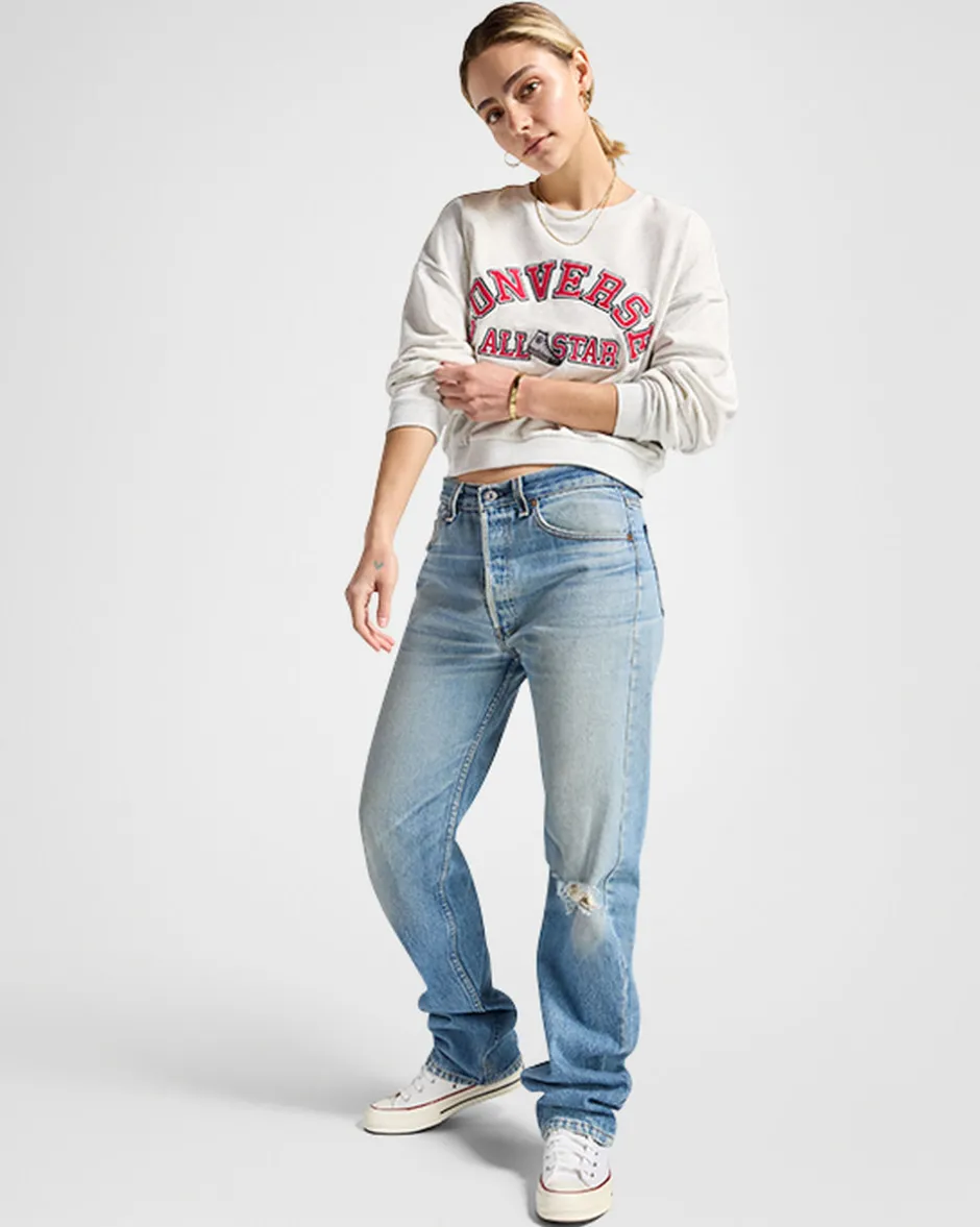 Converse Giacche E Felpe<Heritage Cropped Crewneck Sweatshirt Grigio mélange rétro chiaro