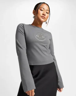 Converse Maglie E T-Shirt<Metallic Patch Long Sleeve Baby T-Shirt Cyber Grey