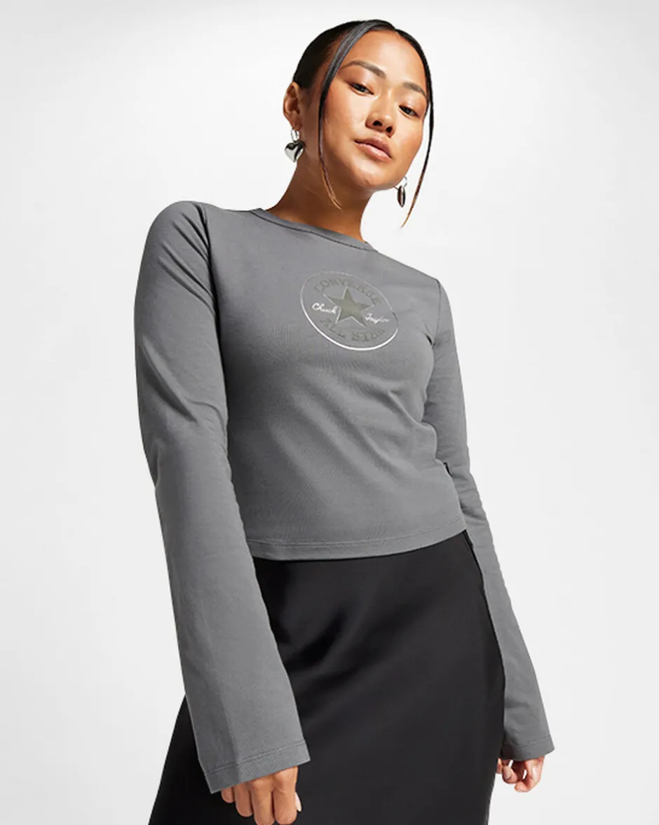 Converse Maglie E T-Shirt<Metallic Patch Long Sleeve Baby T-Shirt Cyber Grey